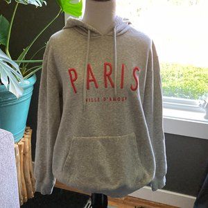 PARIS Hoodie Heather Gray w/Red Embroidery, H & M, Size XS